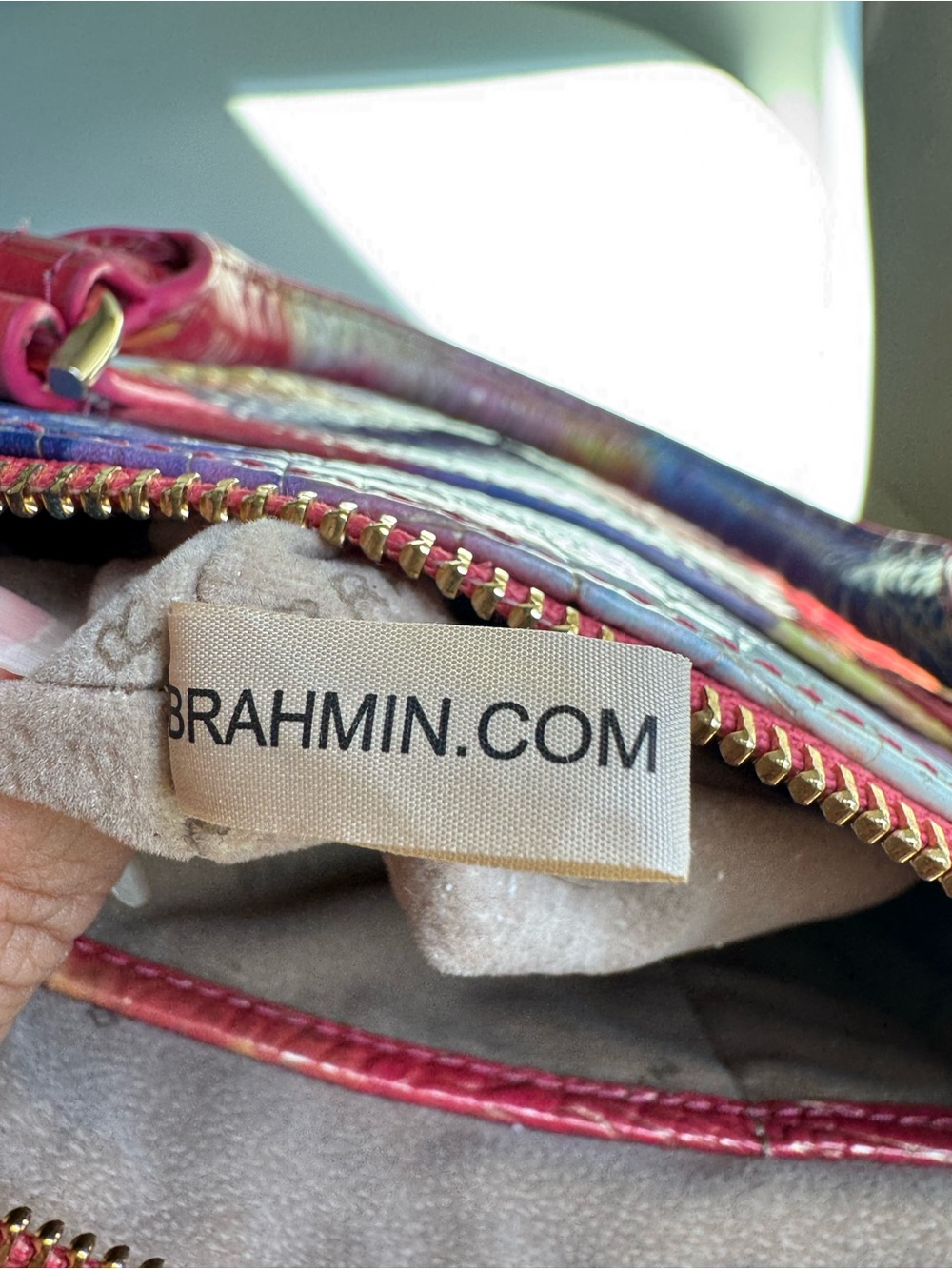Brahmin Rainbow Croc-Embossed Satchel - Pink, Blue, Yellow, Red - Picture 12 of 13